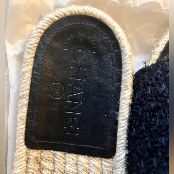 Chanel Interlocking CC Espadrille Tweed and Grosgrain Black Slide Sandal size 35 - Picture 9 of 16
